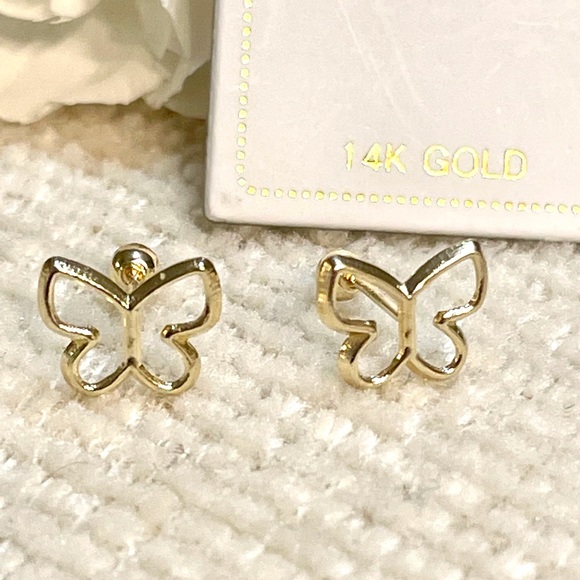 Solid Yellow Gold 14 Karat Butterly 12x14mm Earring - Picture 6 of 6